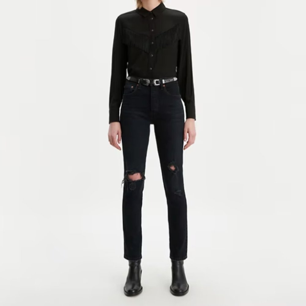 Levi's® Premium 501® STRETCH SKINNY WOMEN'S JEANS 29W X 30L Black Distressed